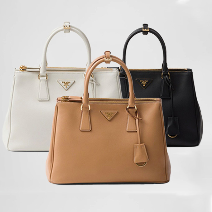 prada galleria large grained leather top handle tote handbag